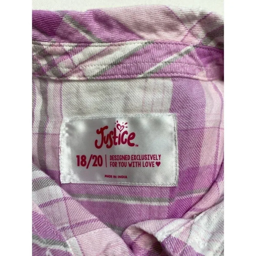 2 Ct Justice Girls Plaid Button‎ Down Tops Pink White  & Green Blue Sz 18 20
